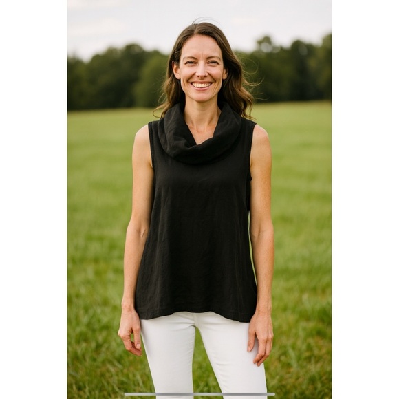 FENINI TUNIC TOP XS 100% BREATHABLE LINEN PULL ON COWL NECK CASUAL MINIMALIST - Picture 1 of 12